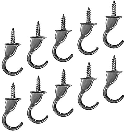 YOKIVE 10 Pcs Ceiling Hanging Hook, Wall Mounted Screw-in Hook Hanging Plants, Great for Office, Home, Daily Use (Grey, 1.9x1.1-Inch)