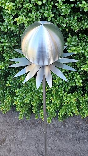 Jürgen Bocker Garten-Ambiente Blütenzauber Milano Rosenkugel 10 cm Edelstahl Gartenstecker Deko mit Stab 80 cm (Silber matt)