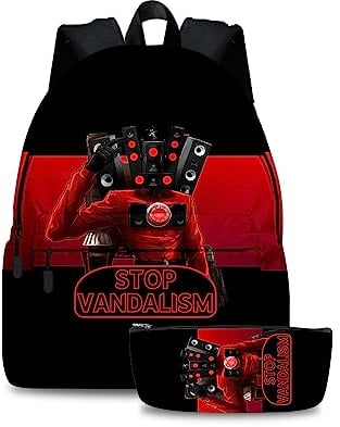 Xinchangda Game Toilet Backpack 2pcs Set Children's Backpack Speakerman Students Schoolbag Titan TV Man Stationery Storage School Bag