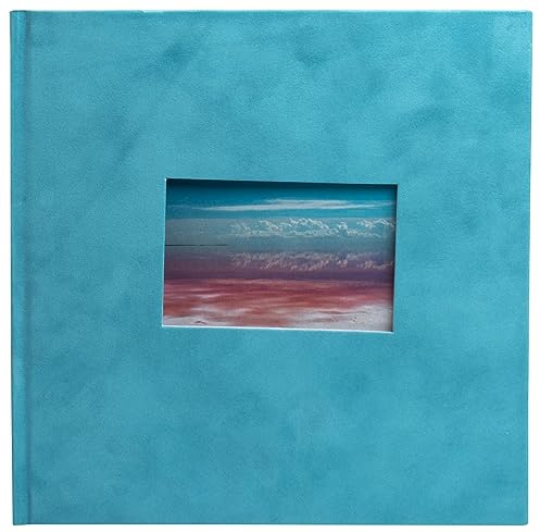 Exacompta - Ref. 16358E – Fotoalbum Skandi – 60 Fotos – 30 weiße Seiten – Format 25 x 25 cm – Einband in türkisfarbener Samt-Optik – Personalisierungsfenster mit visuellem Urlaubslandschaft