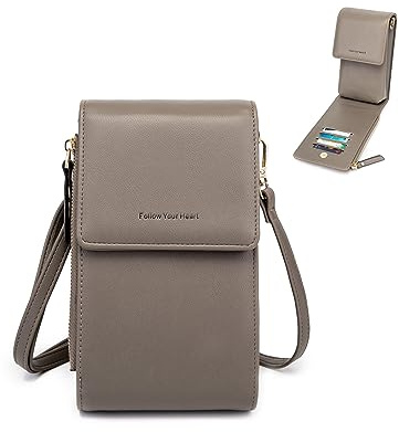 myfrdiay Roomy Pocket Small Crossbody Purse for Women, Flap Mini Shoulder Bag with 4 Credit Slots, Grey