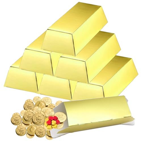 CYIOU 24 Stück Goldbarren SüßIgkeiten Boxen Geschenkbox SüßIgkeiten Kasten Goldene Ziegelstein Dekor Schatzboxen für Geburtstag Dekoration DIY Craft Partyzubehör 5.5 * 3.2 * 1.6 in
