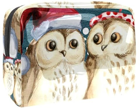 Kosmetiktasche für Frauen,kleine Make-up-Tasche für Geldbörse,Weihnachtstier-Eule,Reisekosmetiktasche,Make-up-Tasche