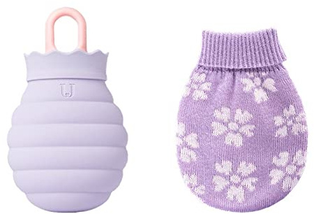 MyrRhe Bouillotte Confortable en Silicone pour l'hiver : Chauffe-Mains en Gel Micro-ondable avec Housse en Tricot – Violet
