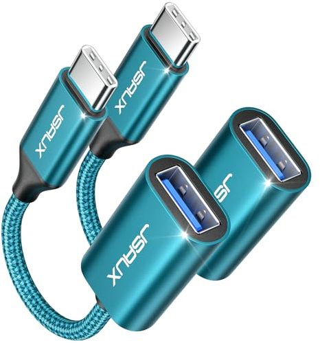 JSAUX Adaptateur USB C vers USB 3.0 [Lot de 2] Câble OTG USB Type C Mâle vers USB A Femelle Compatible avec iPhone 15 Pro Max/15 Plus, iPad Pro, MacBook Pro/Air, Galaxy S24/S23/S22 Ultra, Huawei-Vert