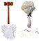 RmKbe 4pcs Judge Costume Accessories Set White Judge Wig Judge Wooden Gavel Glasses Gloves Cosplay Costume Accessories for Halloween