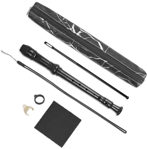 Czzmy Blockflöte für Anfänger Sopran Deutsche Griffweise, 8-Loch Flöte für Erwachsene(6-Black Marble)