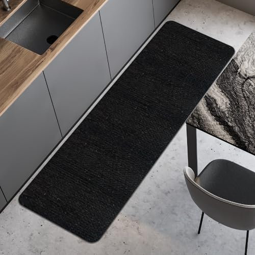 Comart - Küchenteppich Nancy - rutschfest - Maschinenwaschbar - Moderner Chenille-Läufer - Läufer für Flur und Küche - Weich und langlebig - Made in Italy - Schwarz - 50 x 170 cm