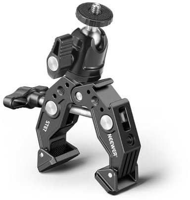 NEEWER Super Clamp con Testa a Sfera, Cold Shoe, Supporto per Telefono e Adattatore per Action Camera per Superfici Piane/Rotonde Compatibile con GoPro DJI iPhone 15 Pro Max, ST87