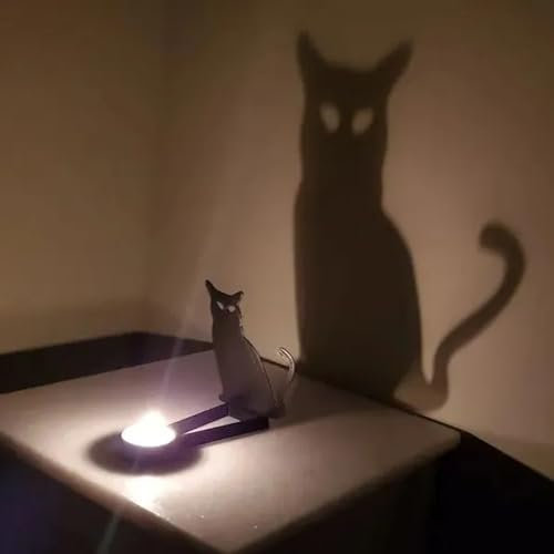 Halloween Schattenspiel, Lustige Schattenstand Candlestick Tischdekoration Atmosphäre Projektion Dekoration Fun Candlestick Black Silhouette Tabletop Ornament Dekor mit Kerzen (Katze)