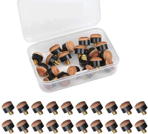 20 Stück Billard Queue Spitzen für Snooker Schraubleder Billard Schraubspitzen, Langlebiges Queue Zubehör, Einfache Montage ohne Klebstoff, inkl. Aufbewahrungsbox