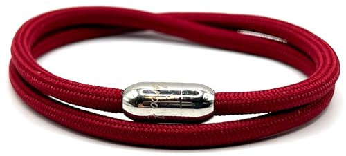 KAROO EARTH JEWELLERY Rope Bracelet | Unisex Braided Paracord Nautical Double Wrap Bracelet with strong Magnetic Clasp | Waterproof surfer bracelet (Medium Wrist (18-20cm), Burgundy Silver Clasp)