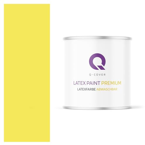 Q-COVER Latexfarbe Abwaschbar 2L (ca.14m2) Zitronengelb Farbton Innenfarbe Wandfarbe Deckenfarbe Klasse 2 Mattfarbe Für Allergiker Scheuerfest Geruchlos Frei Von Voc