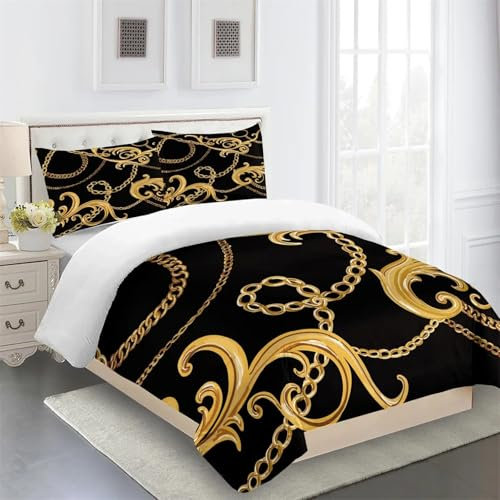 Bettbezug Queen Size Luxus Schwarz Gold 3-teilig Geometrisch Kinder Twin Queen King Full Size Bettbezug Bettwäsche Set 200x220cm+40x80cmx2