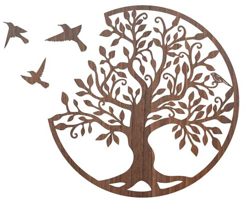 SENTOP HDF0504 Tableau sculpté sur le mur en bois pour l'intérieur, motif d'arbre de vie (noyer, 160 cm)