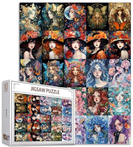Tucocoo Puzzle 1000 Teile für Erwachsene Schöne Frau Malerei Fantasy Puzzle Kunst Collage Puzzle schwierig für Familienaktivitäten Bunte Spielzeug Wanddekoration