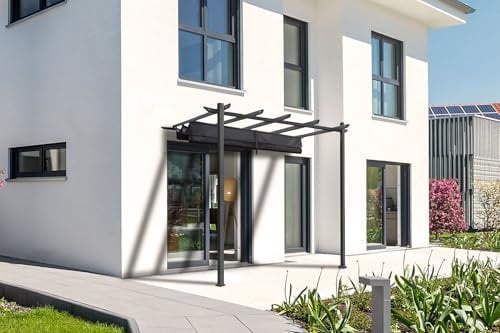 Cazeboo Tonnelle adossée Mira, 300 x 300 cm, Gris Anthracite, Surface Couverte 9m², Toit Polycarbonate
