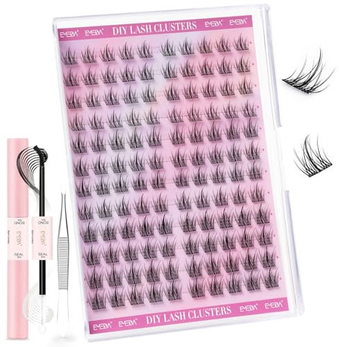 Faux cils en grappe effet manga D curl Faux cils Anime Set grappe de cils naturels DIY avec bond and seal et pince à épiler Kit d'extension de Cils Individuels pour holloween (EME04)