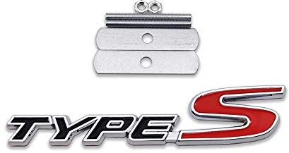 Chrom-Metall-Typ-S-Logo, Auto-Frontgrill-Emblem, Premium-3D-Rennsport-Turbo-Power-Grill-Abzeichen (Frontgrill (schwarz und rot))