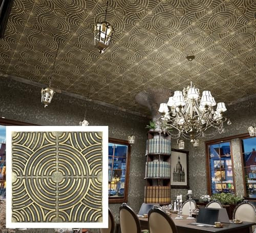 PAINTSDECOR Tuiles de Plafond 24x24 Victorien, Panneaux muraux orientaux légers, PL84 10 pièces (Cyan gold)