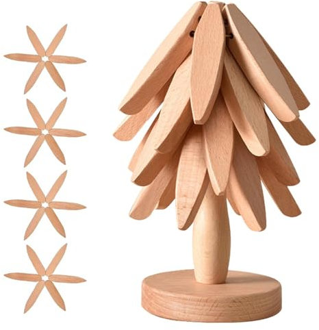sous Plat en Bois, Dessous de Plat, Plat Pliable en Forme d'arbre, Dessous de Plat pour Plats Chauds, Protection Casseroles et Protège-poêle (Bois -4)