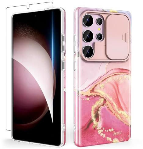 SHEDEER Coque pour Samsung S25 Ultra avec Protection d'appareil Photo et Protecteur d'écran - Coque Fine et Brillante - Résistante à la décoloration - Rose