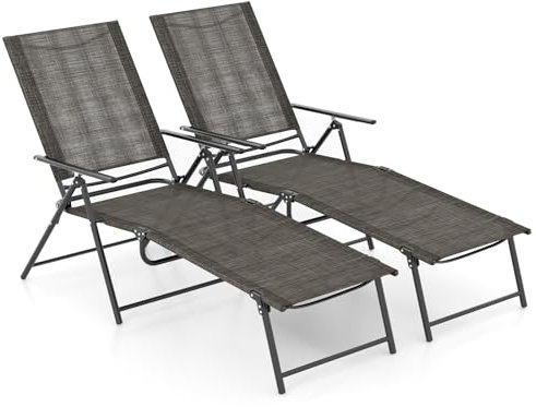 GOPLUS Sonnenliege 2er Set klappbar, 189cm Gartenliege aus Metall bis 150kg Belastbar, Liegestuhl mit Verstellbarer Rückenlehne, Fußstütze, Relaxliege für Strand Balkon Garten Hof Veranda (Braun)