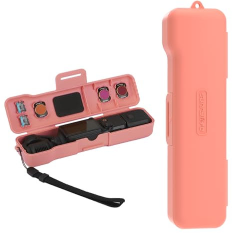 Sinyutia Étui de voyage étanche pour Dji Osmo Pocket 3 Creator Combo Accessoires, avec 3 emplacements de rangement magnétiques Cpl/ND et 2 emplacements pour cartes, avec dragonne (rose)