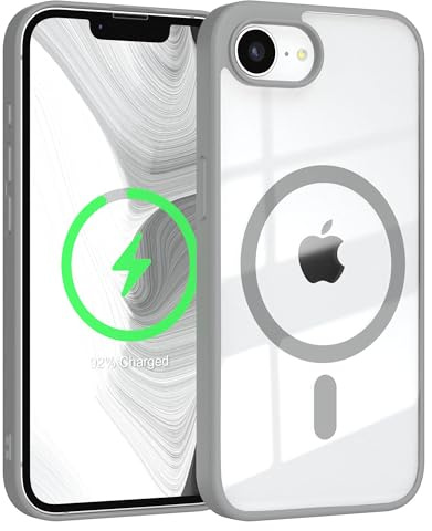 EAZY CASE Hülle für iPhone 16e kompatibel mit Qi Charging Ultra Aufprallschutz Stoßfest und Kratzfest dünne Schutzhülle mit Kameraschutz Silikon Cover Clear Hybrid Handy Case Grau - Qi Charging