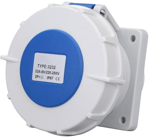 Prise industrielle avec socket à 3 cœurs monophasé Installation cachée IP67 Connexion d'alimentation imperméable AC220-250V 32A