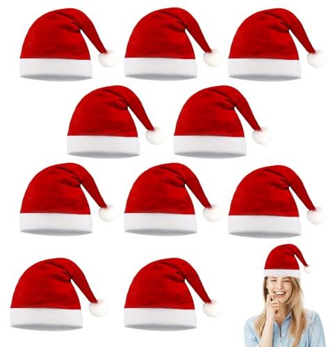 Aoligei 10 Stück Weihnachtsmannmütze, Nikolausmütze Erwachsene, Weihnachtsmütze Familie, Weihnachtsmützen Set, Nikolausmütze für Weihnachtsmann Kostüm, Weihnachtsfeier Familienweihnachtliches