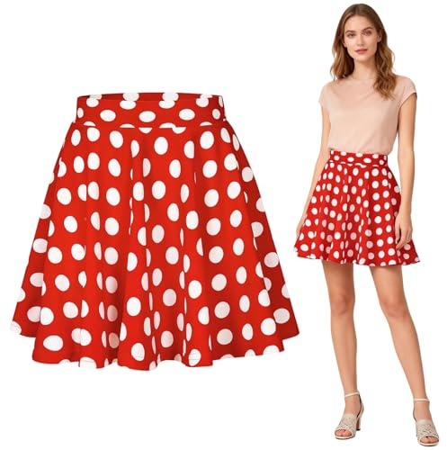 IWTBNOA Damen Midi Rock 50er Jahre, Rock Polka Dot, 1950er Jahre A Linie Faltenrock, Damen Rockabilly Vintage Rock, Polka Dot Swing Rock Partyrock für Fasching Halloween Karneval Cosplay