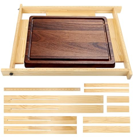 Juice Groove Router Jig with Inch Scale, Adjustable Juice Groove Jig for Cutting Board Up to 22 x 29 inches, Wooden Router Guide for Making Square Recesses (6 Spacers,Light Brown)