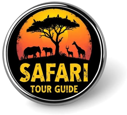 Safari-Reiseführer-Anstecknadel, 3-teilig, rund, für Damen und Herren, mit Metallfassung, als Brosche oder Reversnadel für Anzug, Hemd, Jacke, Hut oder Kostüm.