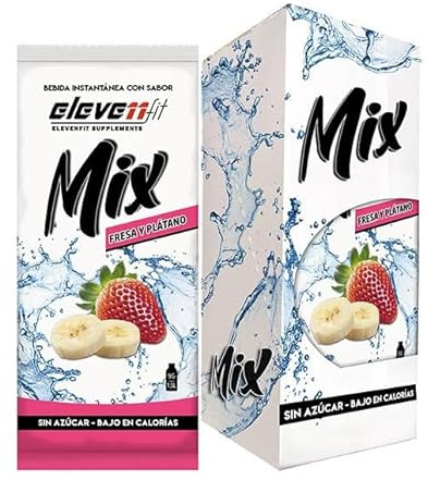 Bebida Mix 12 sobres Sabor Plátano y Fresa – Pack 12 Sobres Saborizante Plátano & Fresa 9 g | Preparado Instantáneo sin Azúcar | Hasta 18 L de Bebida Refrescante | Sabor Frutal
