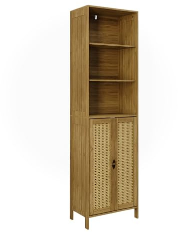 Vicco Hochschrank Liora, Bambus, 48 x 170 cm mit 2 Türen, zur Aufbewahrung von Badutensilien und Handtüchern