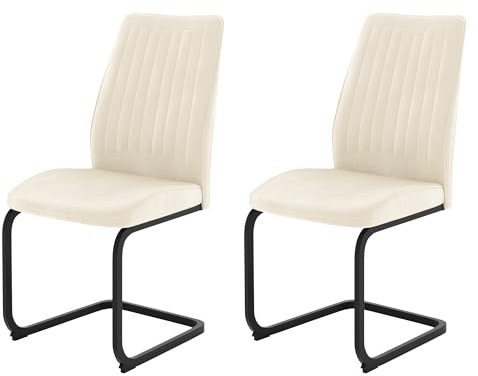 JIEXI Freischwinger Esszimmerstühle 2er Set, Beige Schwingstühle mit Samtbezug, hoher Rückenlehne, 6 cm Polsterung und schwarzem Metallgestell, für Esszimmer, Küche