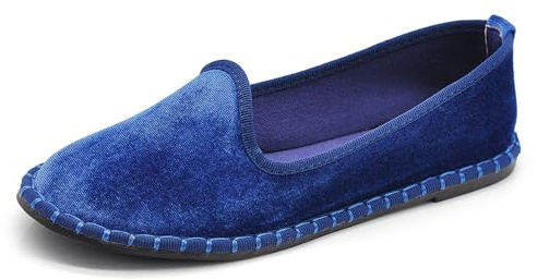 Scarpe Friulane Donna Veneziane in Velluto Slip On Eleganti Basse Comode Suola Flessibile Stile Artigianale CH0139 Blu N.38