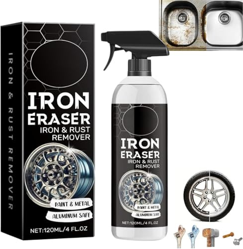 Genérico Iron Eraser Rust Remover Spray, 120ml Descontaminante Ferrico Coche, Espray removedor de Polvo de Hierro para Llantas y Pintura de automóviles, para Superficies automotrices (1 Unidad)