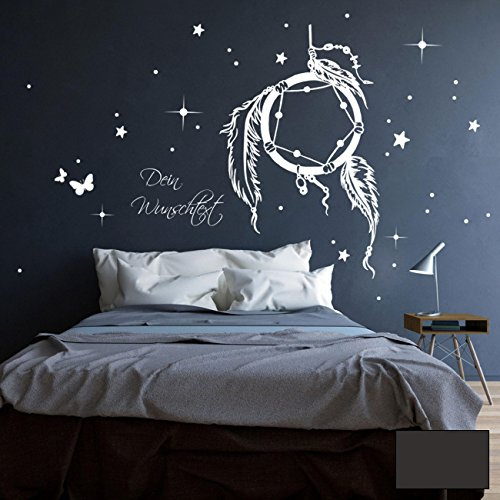 Wandtattoo Traumfänger Wandsticker Wandaufkleber Aufkleber Wunschtext Sternen M2088 ilka parey wandtattoo-welt® - ausgewählte Farbe: *dunkelgrau* ausgewählte Größe: *L - 75cm breit x 57cm hoch*