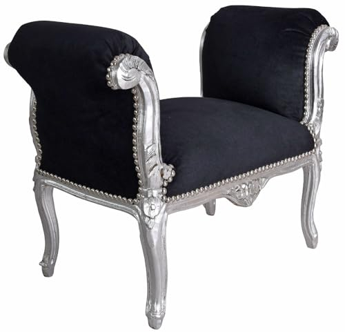 Sitzbank Bank Hocker Sofa Landhausstil Couch Antik 94cm cat351 Palazzo Exklusiv (02 - Schwarz, e - Silber)