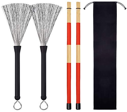 Drumsticks Drumsticks Drum-Bürsten Drumsticks Drums Sticks Drum-Bürsten Set für Jazz Akustik Musik Liebhaber Geschenk Insgesamt 2 Paar mit tragbarer Aufbewahrungstasche
