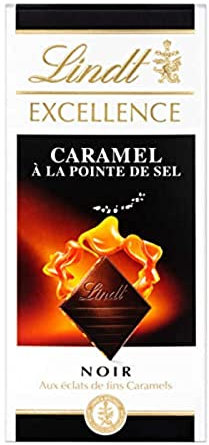 Lindt Chocolat noir, extra fin traditionnel, aux grains de caramel, de sucre caramélisé et à la fleur de sel - La tablette de 100g