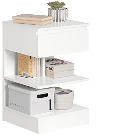 SoBuy schmaler Nachttisch mit 1 Schublade, B39xT39xH65cm | Beistelltisch mit 2 Ablagen, praktischer Aufbewahrungsschrank fürs Schlafzimmer, Weiß, FBT49-W