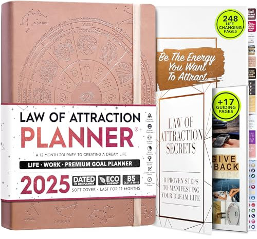 Law of Attraction Terminplaner 2025 - Deluxe Wochen- und Monatsplaner, eine 12-monatige Reise zur Steigerung der Produktivität und des Glücks, Life Organizer, Gratitude Journal, Sticker, Geschenkbox
