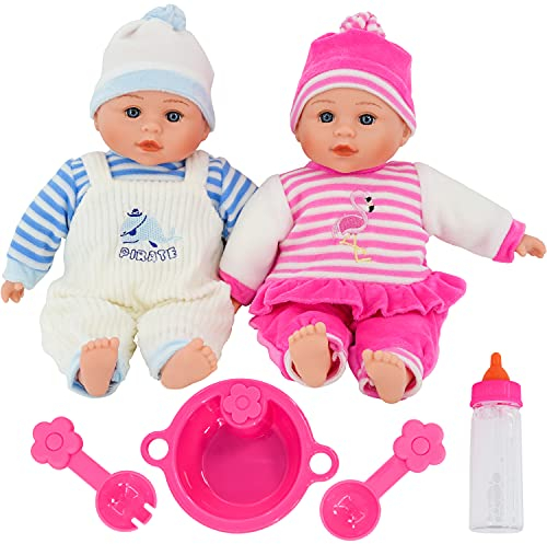13 Twins Baby Dolls Twin Babies - Baby Girl and Boy New Born Doll with Magic Bottle