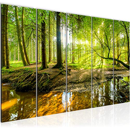 Runa Art Bild Wald Landschaft Wandbilder auf Vlies Leinwand 5 Teilig Wanddekoration Schlafzimmer Wohnzimmer 611756a