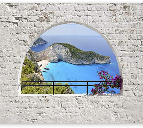 murando Fototapete selbstklebend 343x256cm Foto Tapete Tapetenfolie Möbelfolie Wandverkleidung Wandtapete Motivtapeten Bildtapete Wohnzimmer 3d Effekt Modern Landschaft Natur Insel Strand Meer Fenster