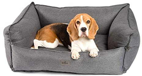 JAMAXX Premium Hundebett - Orthopädisch Memory Visco Füllung, Extra-Hohe Ränder, Waschbar, Hochwertiger Stoff mit viel Eleganz, Hundesofa PDB2018 (M) 90x70 grau
