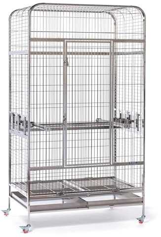 Prevue Pet Products Imperial Extra Large Stainless Bird Cage - Big Birdcage Ideal for Parrots, Cockatoos, Macaws, Included Perch and Cups, Durable Cage with Wheels - Gray, Extra Large